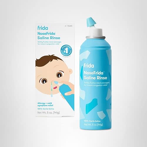 Frida Baby Saline Rinse for Toddler, Kids, Ages 2+, Saline Rinse for Sinus, Instant Congestion Relief & Allergy Relief, Flush Out Allergens, Mucus, Pollen, Dust, Safe for Daily Use