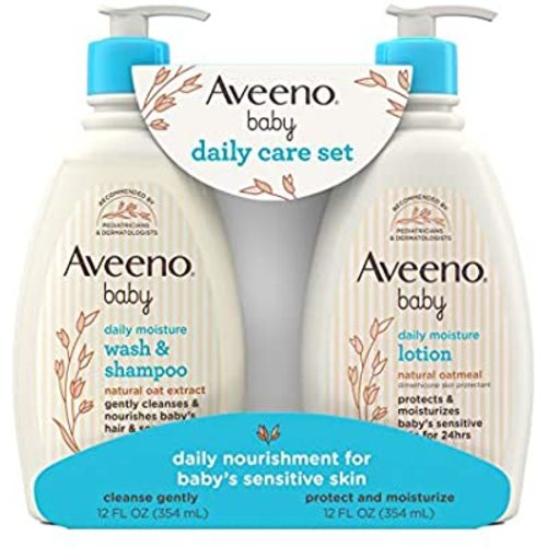 Aveeno Baby Gentle Moisturizing Daily Care Set, Natural Oat Extract, Natural Colloidal Oatmeal, 2 Items