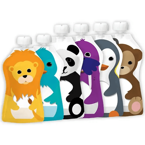 SQUOOSHI Assorted Sizes Reusable Food Pouches - 4 Large + 2 Small Pouches - 5 oz + 3.4 oz