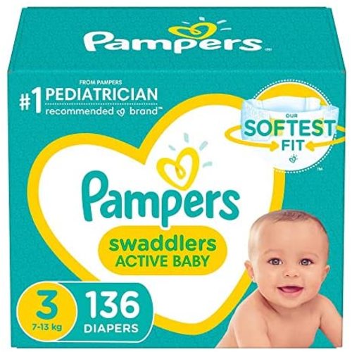 Diapers Size 3, 136 Count - Pampers Swaddlers Disposable Baby Diapers, Enormous Pack (Packaging May Vary)