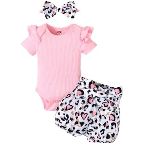 Newborn Baby Girl Set Ruffled Sleeve Romper Polka Dots Shorts Bloomers Bowknot Headband Boutique Clothes
