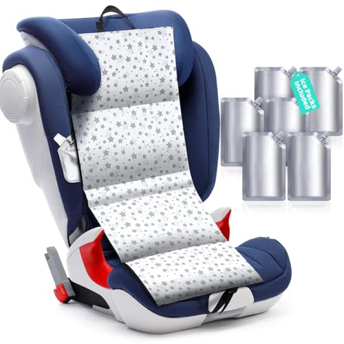 Briwooody Car Seat Cooling Pad for Babies, Toddlers, Infants, Carseat Cooler Pad with 6 Removable Ice Packs for Summer Sun Heat Cover Protector(Add Water to The Ice Pack Until Full Before Freezing)