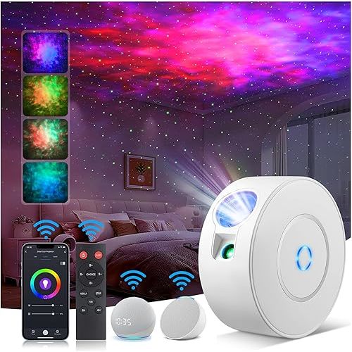 Laser Safety Certified Starry Sky Projector, 3+1 Control Modes 16M Color Adjustable Nebula via Mobile App, 900 Sq.ft Coverage, 4 Custom Scenes, 25dB Silent Operation with 4 Positioning Angles