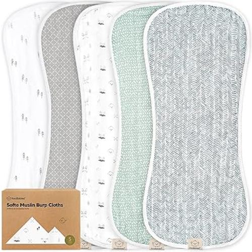 5-Pack Muslin Burp Cloths for Baby Boys and Girls - Super Absorbent Baby Burp Cloth, Viscose Derived from Bamboo Cotton Baby Washcloths, Burp Rags, Large Neutral Burp Clothes for Newborn (Nordic)