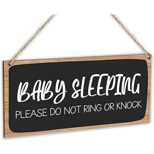 Baby Sleeping Sign for Front Door, Don't Ring Doorbell Wood Hanging Plaque with Rope, Do Not Ring Doorbell Sign Home House Decor Yard Garden Fence Porch Wall Art Wood Sign -18