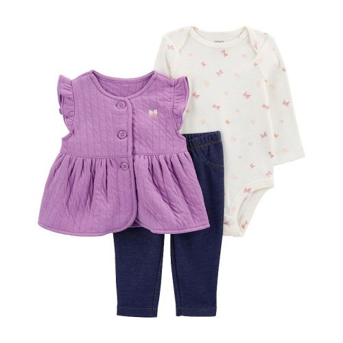 Baby Girl Carter's 3-Piece Quilted Little Vest Set, 6 Months