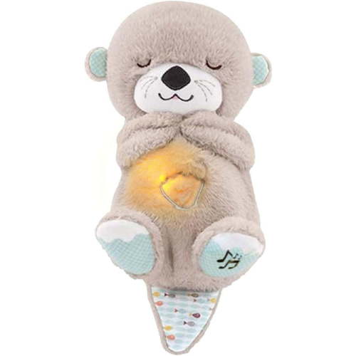 Baby Sound Machine Soothe Snuggle Otter, Sensory Details Music Lights Rhythmic Breathing Motion Musical Baby Toy Plush for Newborns (Battery Not Includ)