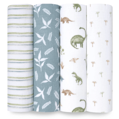 aden + anais dino jungle essentials cotton muslin swaddle 4 pack