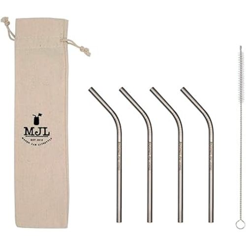Short Stainless Steel Straws, 6 Inch Bent Thin Metal Straws with Cleaning Brush & Bag, Reusable Drinking Straw for Cocktail, Small Cups, Half Pint Mason Jars, Portable Metal Straw