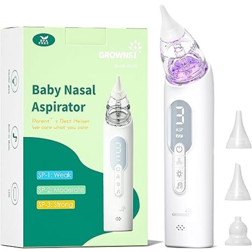 GROWNSY Upgrade Nasal Aspirator for Baby, Rechargeable Baby Nose Sucker, Electric Nose Suction for Baby with Advanced Soothing Music and Light Design, Food-Grade Silicone Tips, 3 Suction Modes