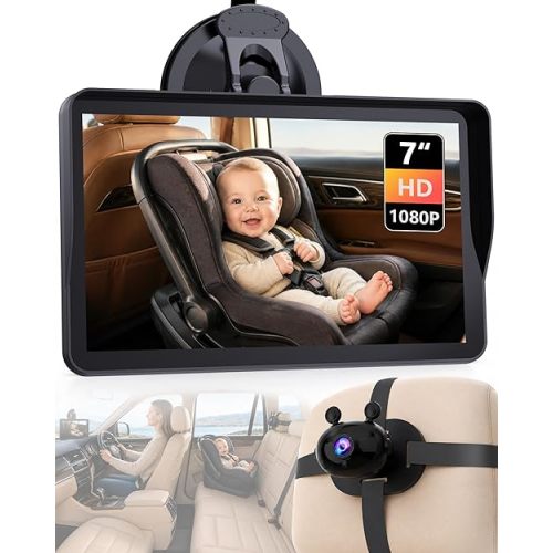 Wkzay 7-Inch Car Baby Monitor with Camera: HD 1080P & Clear Night Vision for Solo-Driving Parents Without Turning Around - 3 Mins Easy Setup for SUV Sedan MPV Minivan