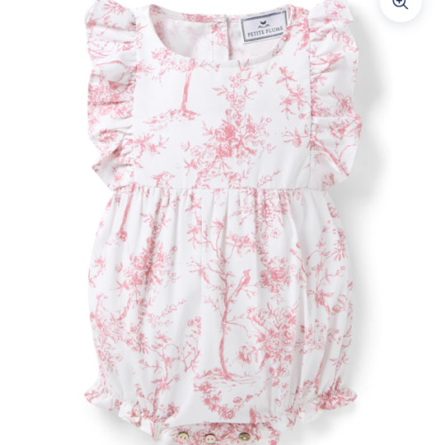 Baby's Twill Ruffled Romper in Pink Timeless Toile - 0-3 months