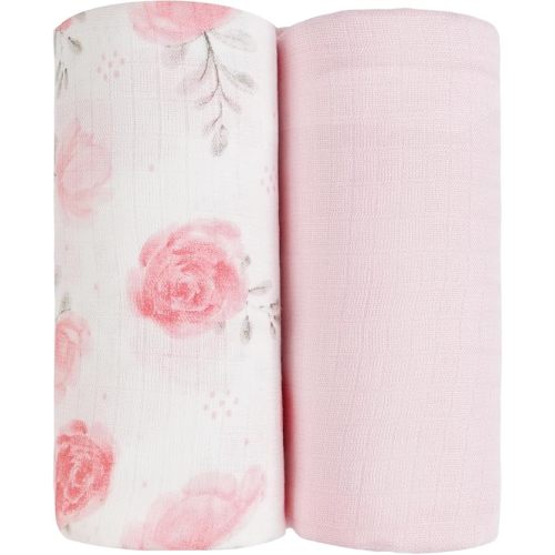 2 Pack Muslin Swaddle Blankets for Newborn, 36 x 40 inches Muslin Baby Receiving Blankets for Boys and Girls，Baby Newborn Gifts (Rose) - Rose (36"x40")