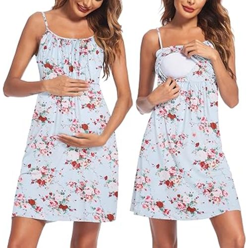 Ekouaer Women's Nursing Nightgown Maternity Dress Breastfeeding Gown Full Slips Sleepwear