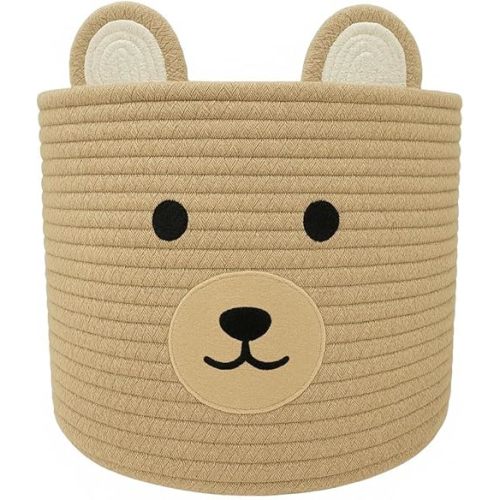 Bear Basket for Nursery, Baby Shower Baskets, Baby Baskets for Storage, Laundry Hamper, Storage Basket for Children Kids Toy Plant Gift Indoor Corner 10" D x 8" H (Khaki)