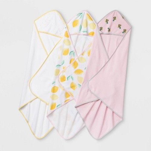 Baby Girls' 3pk Oh Honey Bee & Lemon Hooded Bath Towel - Cloud Island™ White/Pink One Size