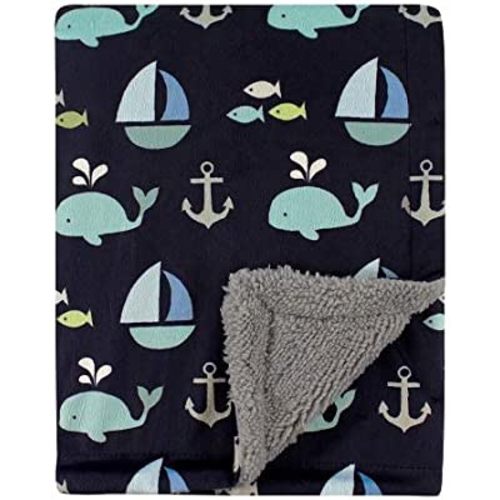 Luvable Friends Unisex Baby Plush Blanket with Sherpa Back, Ocean, One Size