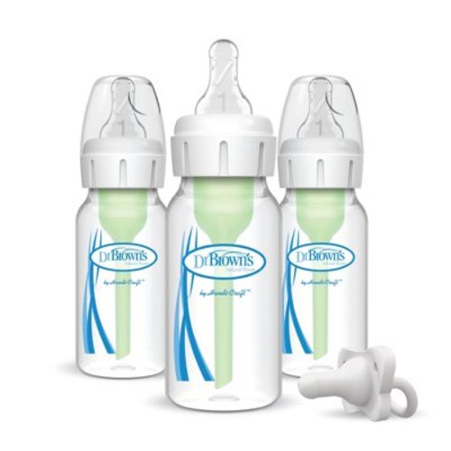 4oz Anti-Colic Options+ Narrow Baby Bottle with Level 1 Slow Flow Nipple & HappyPaci Pacifier - 0m+