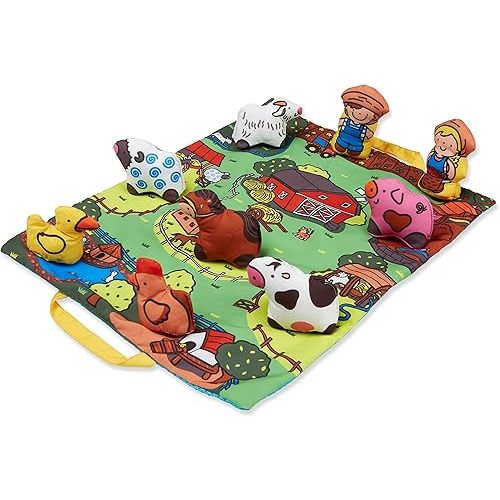 Melissa & Doug Take-Along Farm Baby and Toddler Play Mat (19.25 x 14.5 inches) With 9 Animals - Folds To Be Convenient Storage Bag for Travel