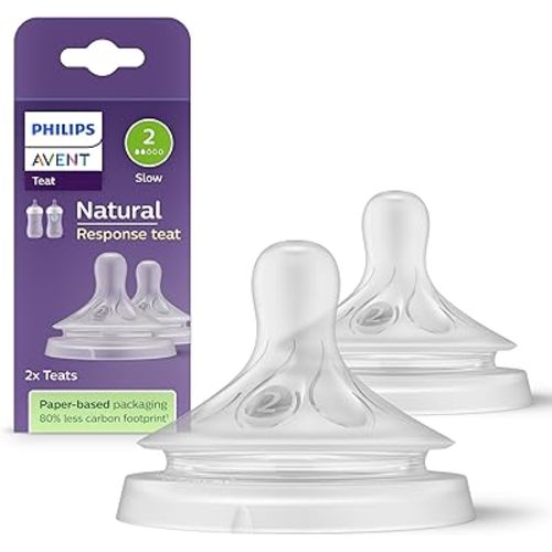Philips Avent Natural Response Teats with Anti-Colic Valve, Slow Flow (Flow 2), 2-Pack, SCY962/02