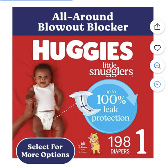 Huggies Little Snugglers Pañales para Bebé sin Fragancia, Talla 1 (8-14 Lb), 198 Unidades (Seleccionar para Más)