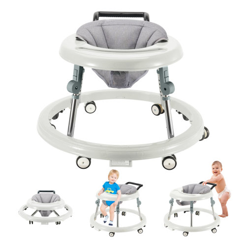 Baby Walker, Foldable 5-Gear Height Adjustable Baby Walker with Wheels, Infant Toddler Walker with Foot Pads, Anti-Fall Baby Walkers and Activity Center Bouncer Combo for Boys and Girls 6-27 Months
