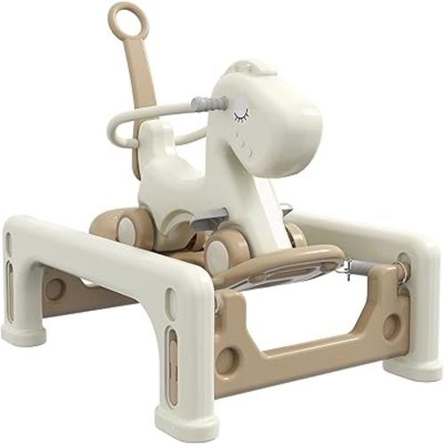 Qaba 5 in 1 Kids Rocking Horse Horse-Shaped Detachable Base Cream White