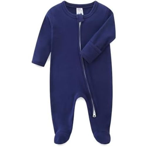 Baby Romper 100% Organic Cotton Pajamas One Piece Long Sleeve Zipper Footie Onesie for 0~12M Baby