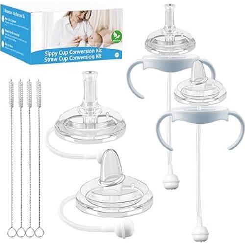 Sippy Cup Conversion Kit for Philips Avent Natural Baby Bottles,Toddler Transition Kit with 4 Soft Straw Nipple,2 Pack Bottle Handles and 4 Pack Weighted Straw, 4Pack Cleaning Brush (Model 2)