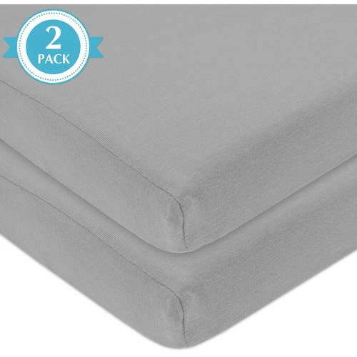 American Baby Company 2 Pack 100% Natural Cotton Fitted Pack and Play Sheets 39" x 27" - Soft & Breathable Pack N Play Sheets for Playard & Mini Crib Mattress, Gray, for Boys & Girls