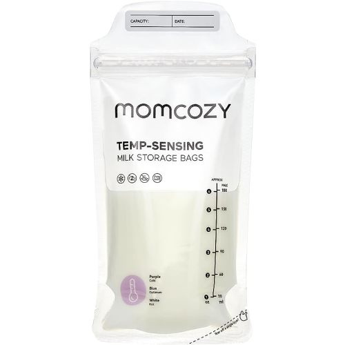 Momcozy Breastmilk Storing Bags, Temp-Sensing Discoloration Milk Storing Bags for Breastfeeding, Disposable Milk Storage Bag with 6 Ounce Self Standing, No-Leak Milk Freezer Storage Pouches, 50pcs