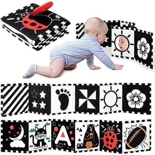 Black and White Baby Toys, High Contrast Newborn Toys 0-3 Months Brain Development, Tummy Time Toys, Soft Baby Book, Infant Sensory Crinkle Toys 0-6-12 Months Visual Stimulation Montessori Toy Gift
