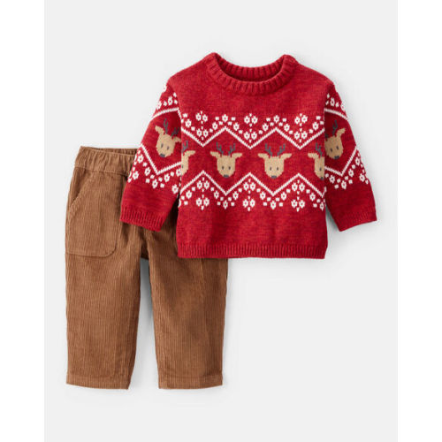 Baby Boy 2-Piece Fair Isle Long-Sleeve Tee & Pant Set - Red/Brown - Carter's | Carter's