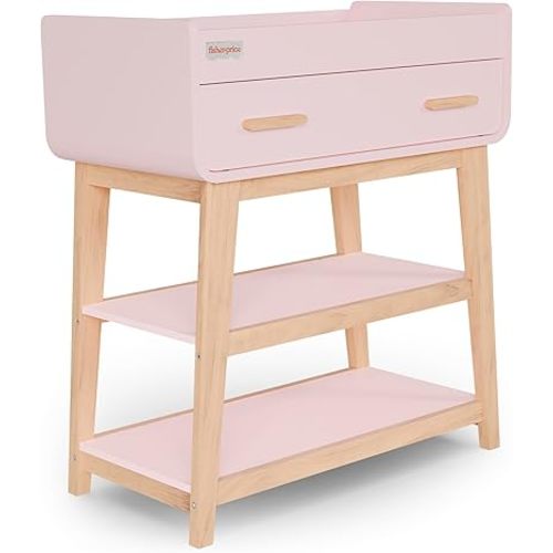 Fisher-Price Iris/Siesta Changing Table by Dream On Me, Blush Pink, JPMA & Greenguard Gold Certified, with a Bottom Closed Drawer and Two Open Shelves for Storage