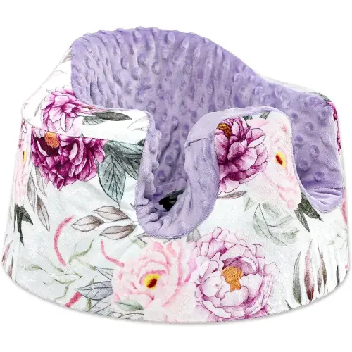 Baby Seat Cover Compatible with Bumbo Seat, Soft Comfortable Minky Seat Cover for Baby Girl Boy, Breathable Removable Cover for Baby Seat, Machine Washable, Purple Flower