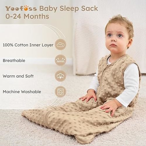 Yoofoss Fleece Baby Sleep Sack 0-6 Months with Plush Dots, TOG 1.5 Baby Wearable Blanket with 2-Way Zipper, Organic Cotton Toddler Sleep Sack Fleece