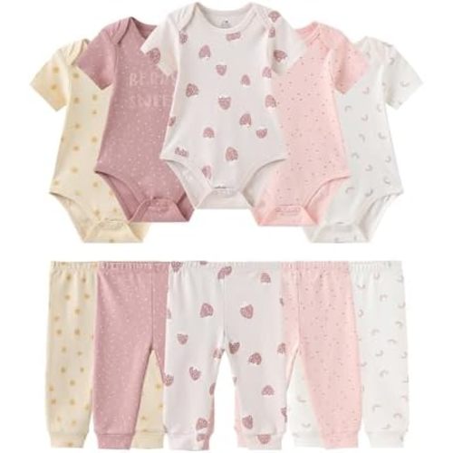 Baby Girl Bodysuit and Pant Set Cotton Ribbed Mix Summer Infant Girls Clothes Outfits 0-12 Month