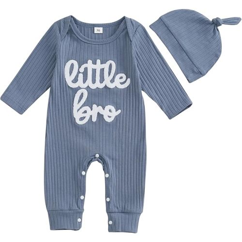 pengnight Newborn Baby Boys Girls Romper Long Sleeve Lil Bro Letter Print Solid Color Bodysuit Jumpsuit