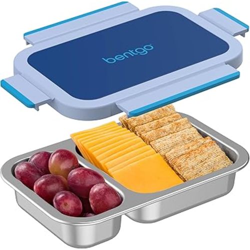 Bentgo Stainless Steel Snack Box - Leak-Proof, 2 Compartments, 2-Cup Capacity, Ideal for Kids 3+, Teens & Adults, Durable, Reusable (Navy)