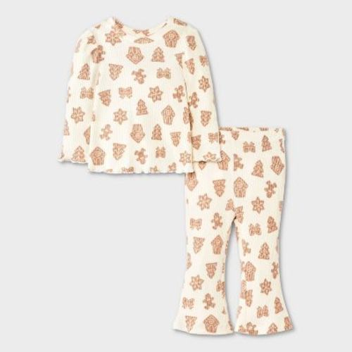 Baby Girls' 2pc Long Sleeve Christmas Holiday Cookies Ribbed Sweatshirt and Flare Leggings Set - Cat & Jack™ Cream