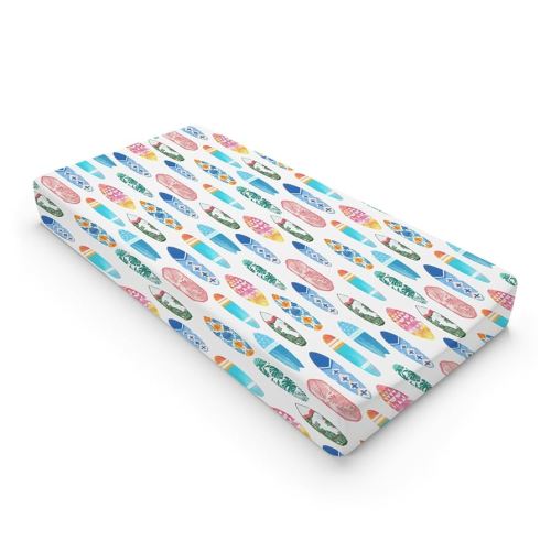 Colorful Surfboards Baby Changing Pad Covers for Boy Girl 32''x16'' Hawaiian Tropical Beach Surfing Fitted Diaper Change Table Mats Boho Summer Ocean Sports Soft Breathable Cradle & Bassinet Sheets