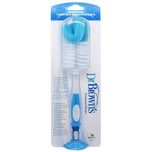 Dr. Brown's Reusable Sponge Baby Bottle Cleaning Brush with Suction Cup Stand, Scrubber and Nipple Cleaner, Blue