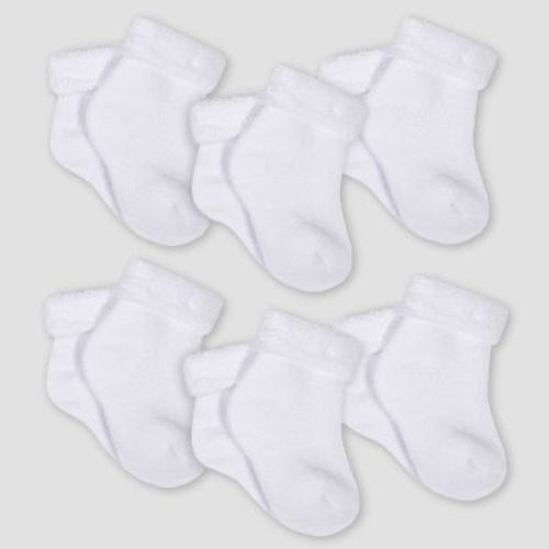 Gerber Baby 6pk Wiggle-Proof Socks - White 0-3M: Crew Height, Tagless Design