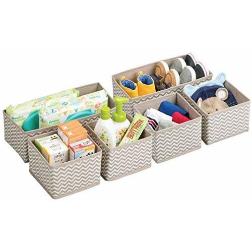 mDesign Soft Fabric Dresser Drawer and Closet Storage Organizer for Kids/Toddler Room, Nursery, Playroom, Bedroom - Chevron Zig-Zag Print - Organizing Bins in 2 Sizes - Set of 6 - Taupe/Natural