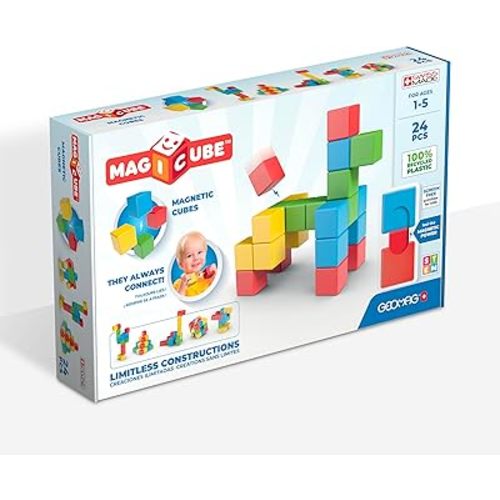 Swiss-Made MagiCube, 1.57in Large Magnetic Blocks, Safety Tested, Non-Toxic, Smooth Edges, Gifts for 3 4 5 6 Year Old, Magnet Toy Building Blocks, Toddlers, Girls & Boys, Sensory STEM, Preschool Toys