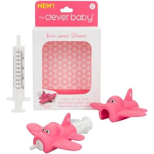 Baby Medicine Dispenser & Soothing Teether | Teether & Dispenser Duos – Patented 2-in-1 | Makes Medicine Time Easy | for Babies 3-18 Months | BPA-Free, Chillable (Pink) | The Clever Baby