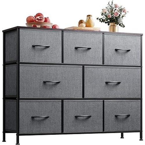 WLIVE 8 Drawer Dresser for Bedroom, Fabric Dresser with Large Storage Drawer Unit for Entryway, Chest of Drawers for Living Room, Dark Grey