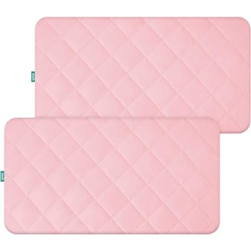 Crib Mattress Protector Waterproof Crib Sheets Fitted 2 Pack Pink Quilted Toddler Mattress Pad Cover Improved Thickness Machine Washable 52" x 28"