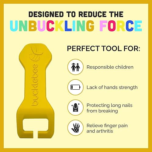 BUCKLEBEE Easy Car Seat Buckle Release Aid for Children Unbuckle Car Seat Release Tool - Car Seat Button Pusher - Car Seat Opener For Nails - Car Seat Buckle Release Tool (1 Pack Yellow)