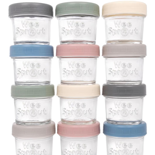 WeeSprout Glass Baby Food Storage Jars w/Lids (4 oz, 12 Pack Set) Matte variety